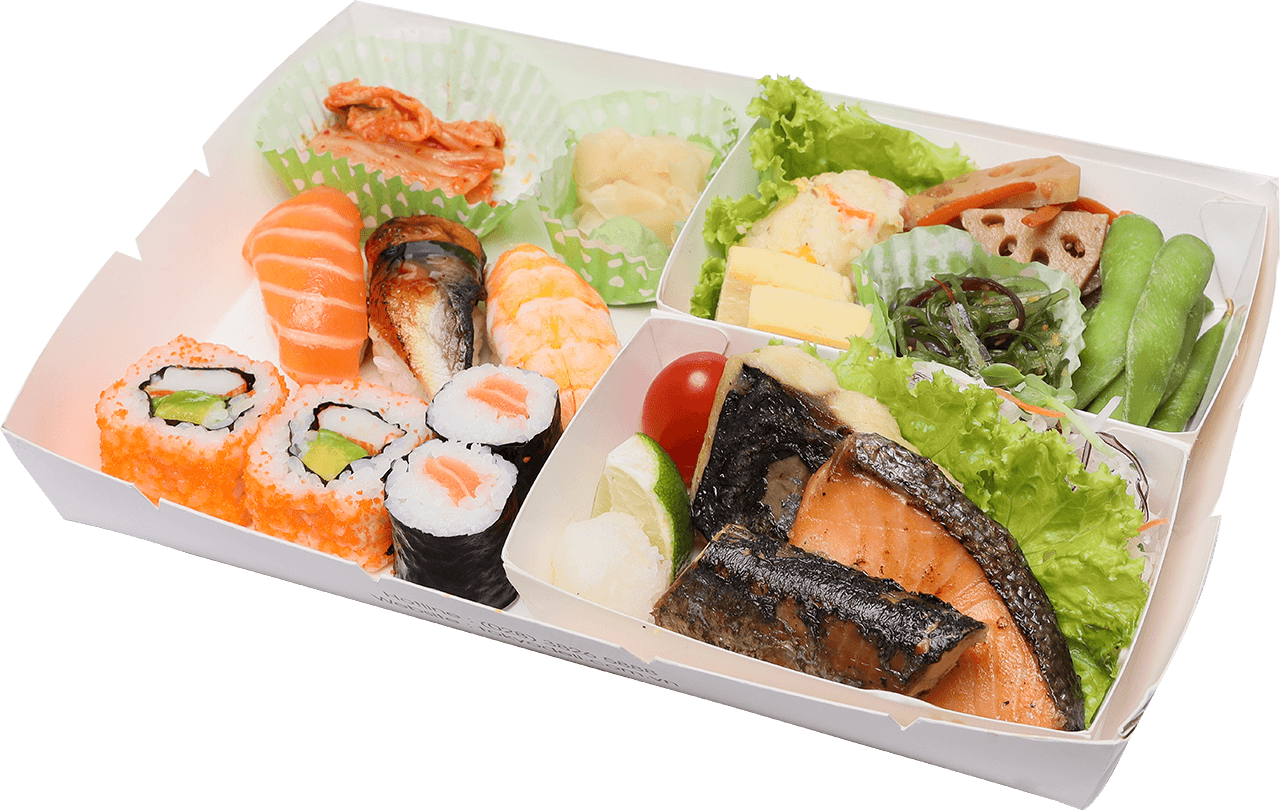 Bento cá nướng và sushi